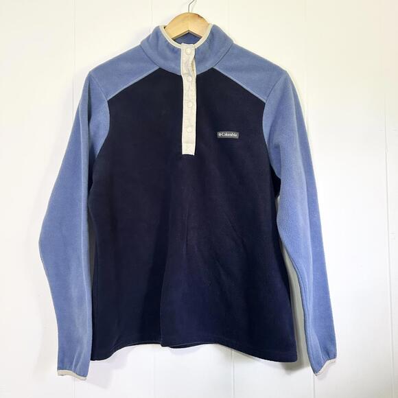 Columbia Blue Colorblock Fleece Jacket Qtr Button Up Jacket Women's Large - Picture 1 of 5